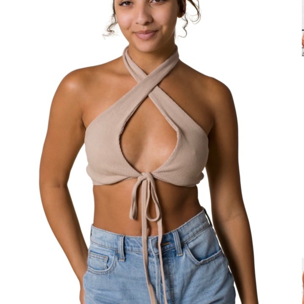 Tiki Girl Boutique Maddy Crossed Crop Top in light mocha size Small NWT